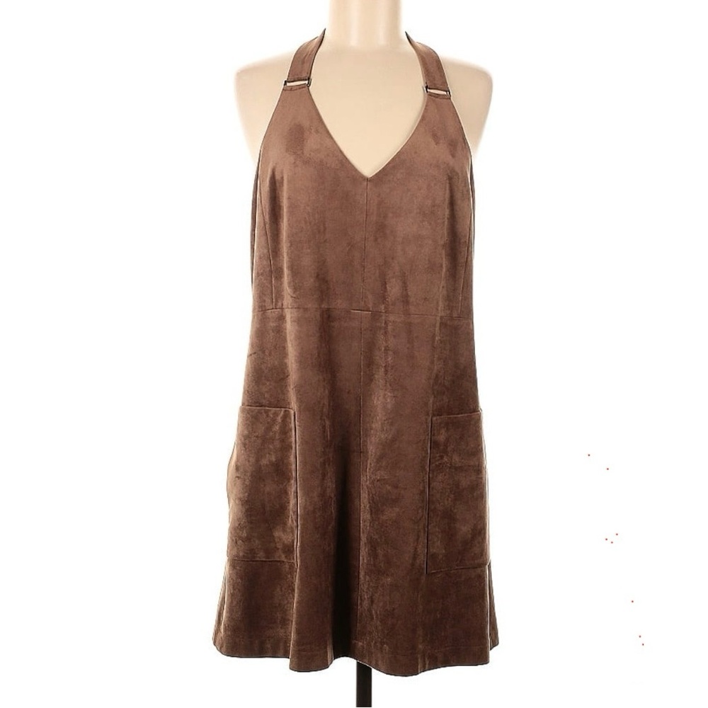 BCBG Brown Faux-Suede Halter Dress